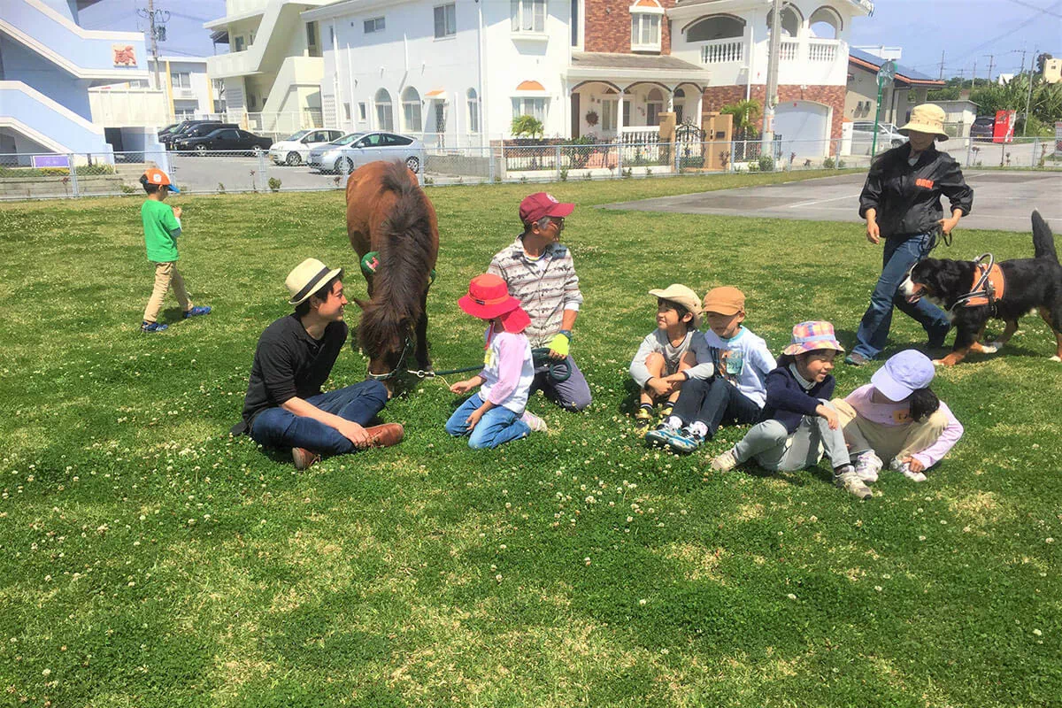 yonaguni pony with children